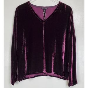 NWT Eileen Fisher silk blend velvet vneck dolman sleeve top sweet plum oversized